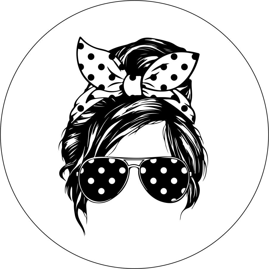 Messy Bun Polka Dot top Sunglasses Spare Tire Cover for any Vehicle, Make, Model and Size