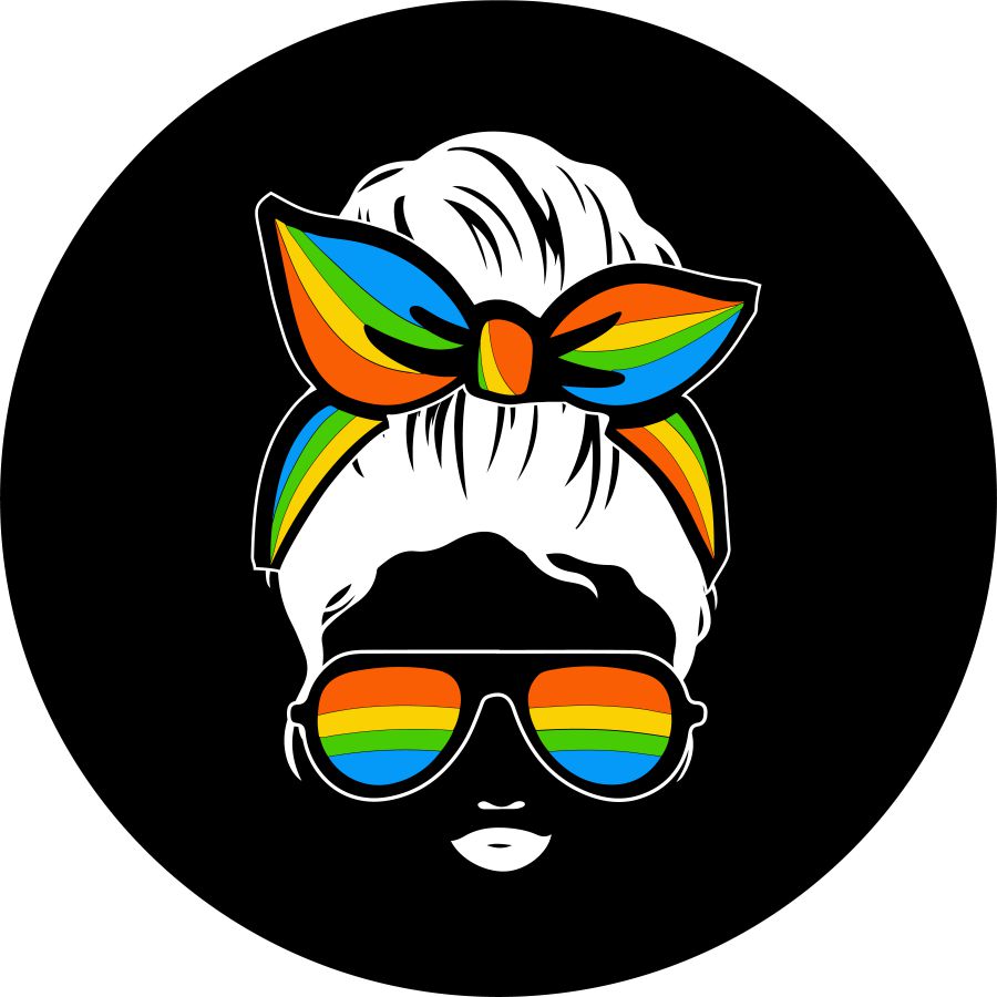 Messy Bun Woman Silhouette With Rainbow Bandana and Sunglasses