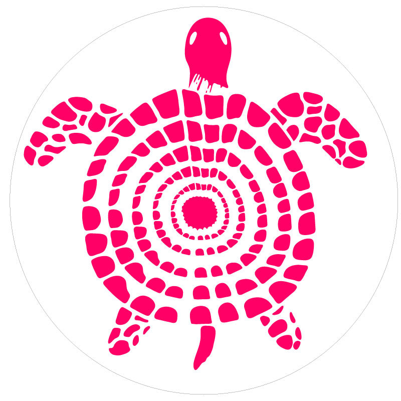 Sea turtle geometric designed Tuscadero pink spare tire cover graphic intended for a white vinyl