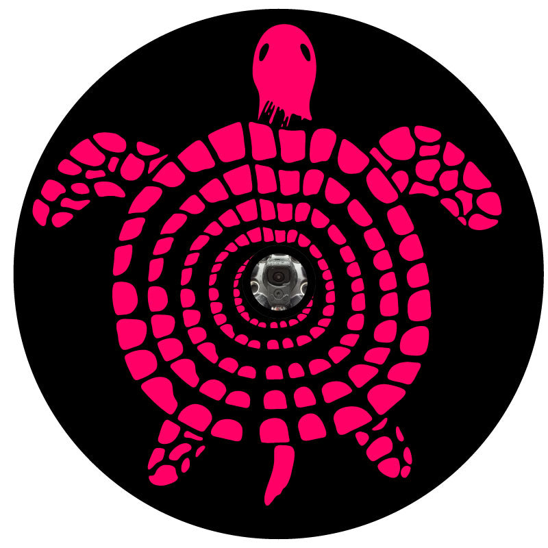 Sea turtle geometric designed Tuscadero pink spare tire cover graphic intended for a black vinyl and a back up camera