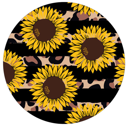 Sunflowers & Cheetah/Leopard Animal Print Stripes Spare Tire Cover