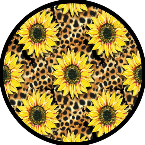 Sunflower + Leopard Cheetah Print Spare Tire Cover - Bronco, RV, Jeep, Camper