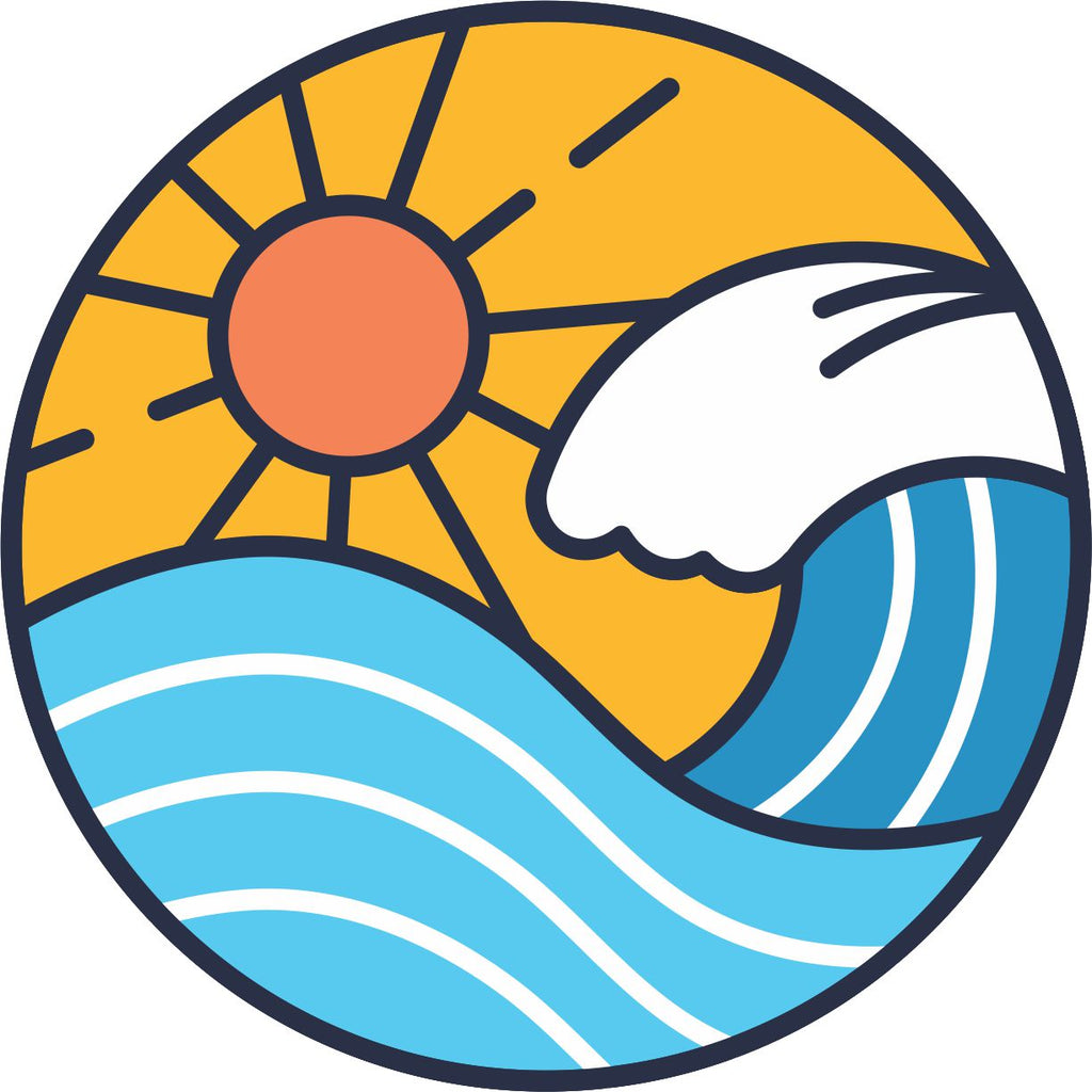 Simple shapes and straight line sunshine and waves beach spare tire cover.