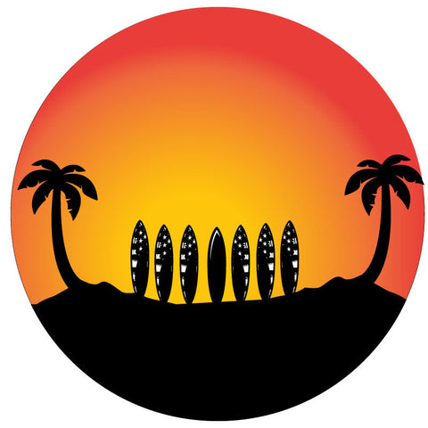 Surfboard Line Up Under Palm Trees Jeep, Bronco, RV Spare Tire Cover