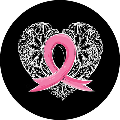 Pink Ribbon Breast Cancer + Heart Spare Tire Cover for Jeep, RV, Bronco, Camper, Trailers