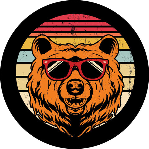 Vintage Bear with Sunglasses - Spare Tire Cover for Bronco, Jeep, RV, Campers, Trailers, & More