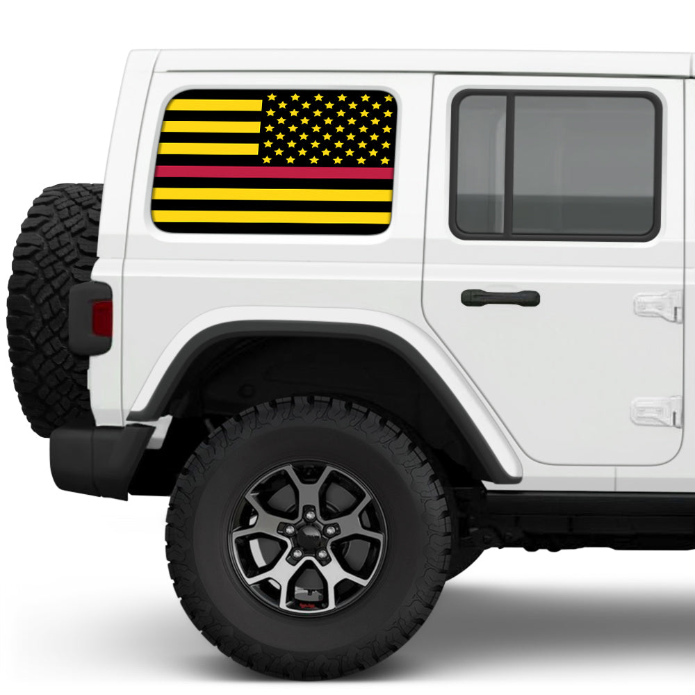 Black & Yellow Thin Red Line Side Windows Printed Vinyl Decal