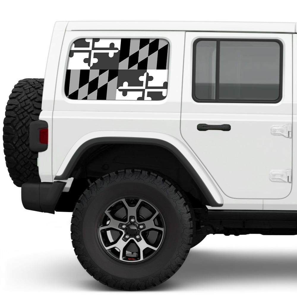 Maryland Greyscale State Flag Side Windows Printed Vinyl Decal
