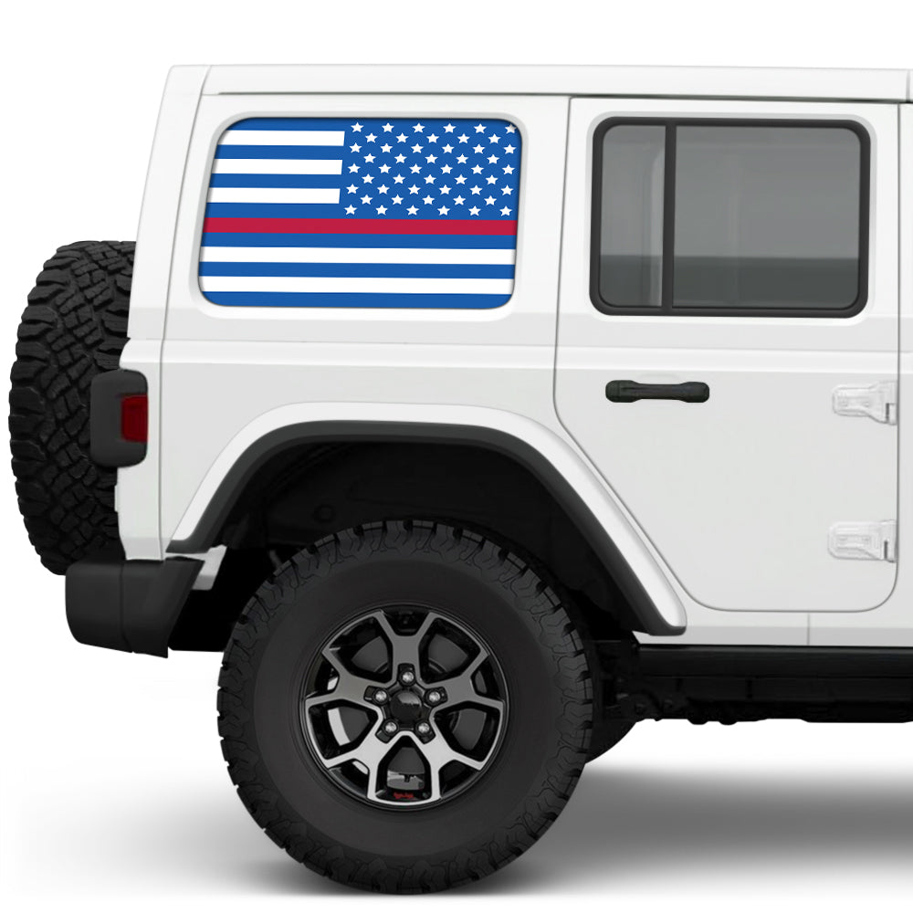 White & Blue Thin Red Line Side Windows Printed Vinyl Decal