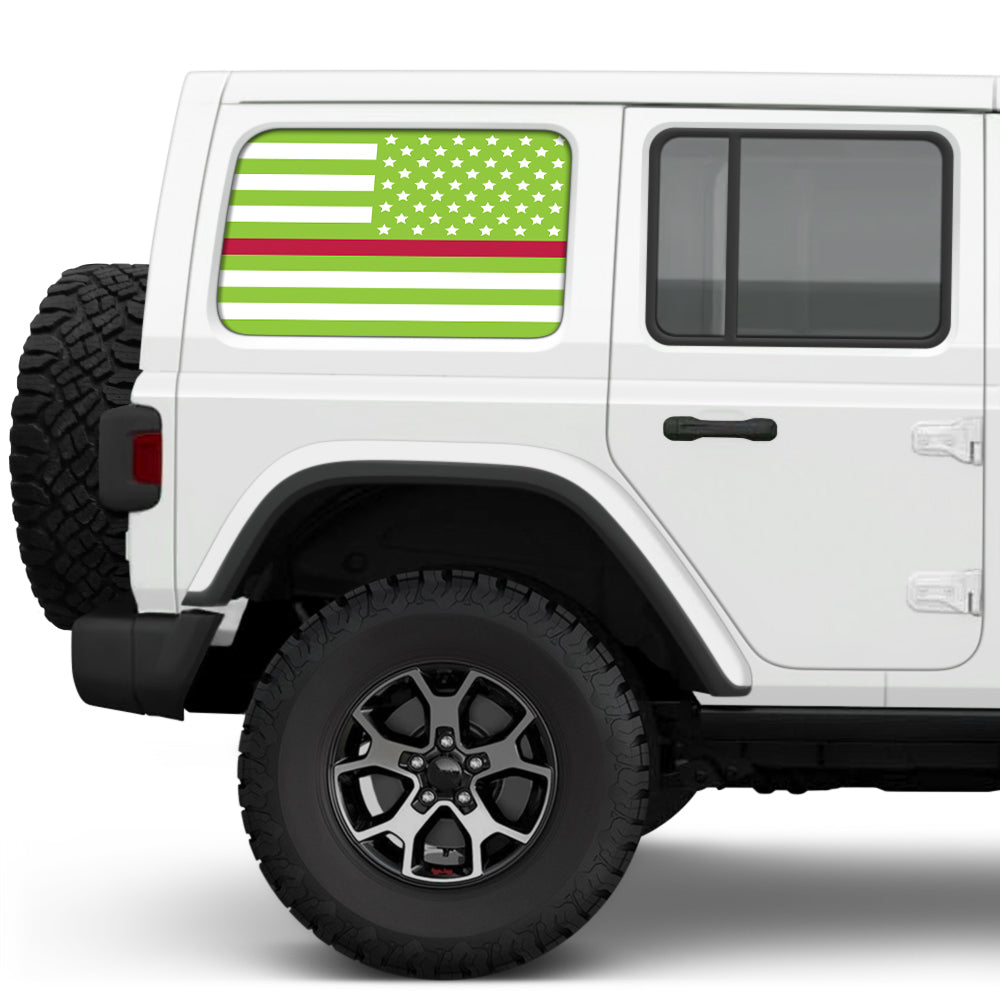 White & Green Thin Red Line Side Windows Printed Vinyl Decal