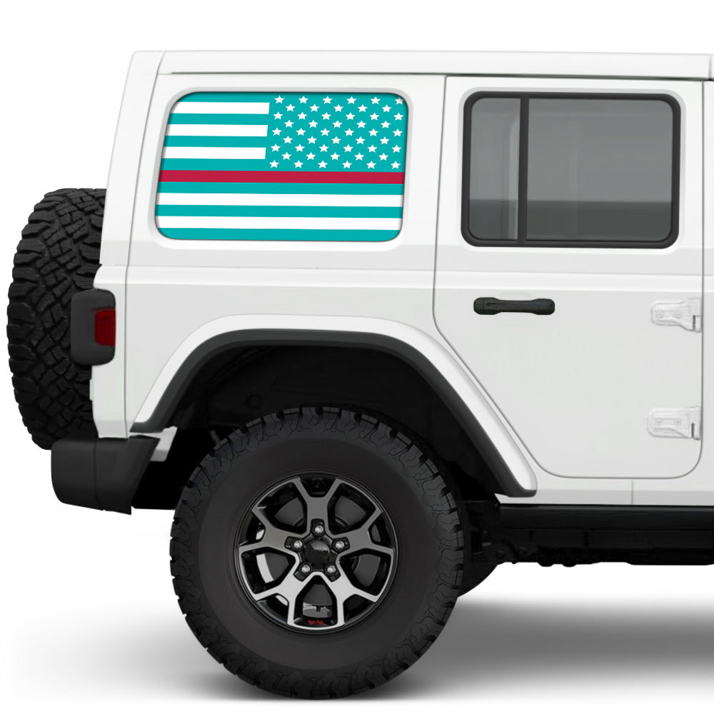 White & Light Blue Thin Red Line Side Windows Printed Vinyl Decal