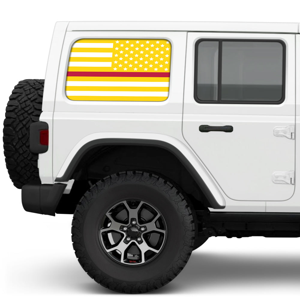 White & Yellow Thin Red Line Side Windows Printed Vinyl Decal