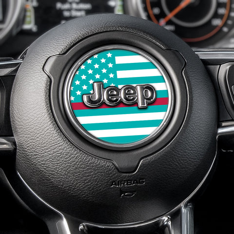 White & Light Blue Thin Red Line Steering Wheel Decal