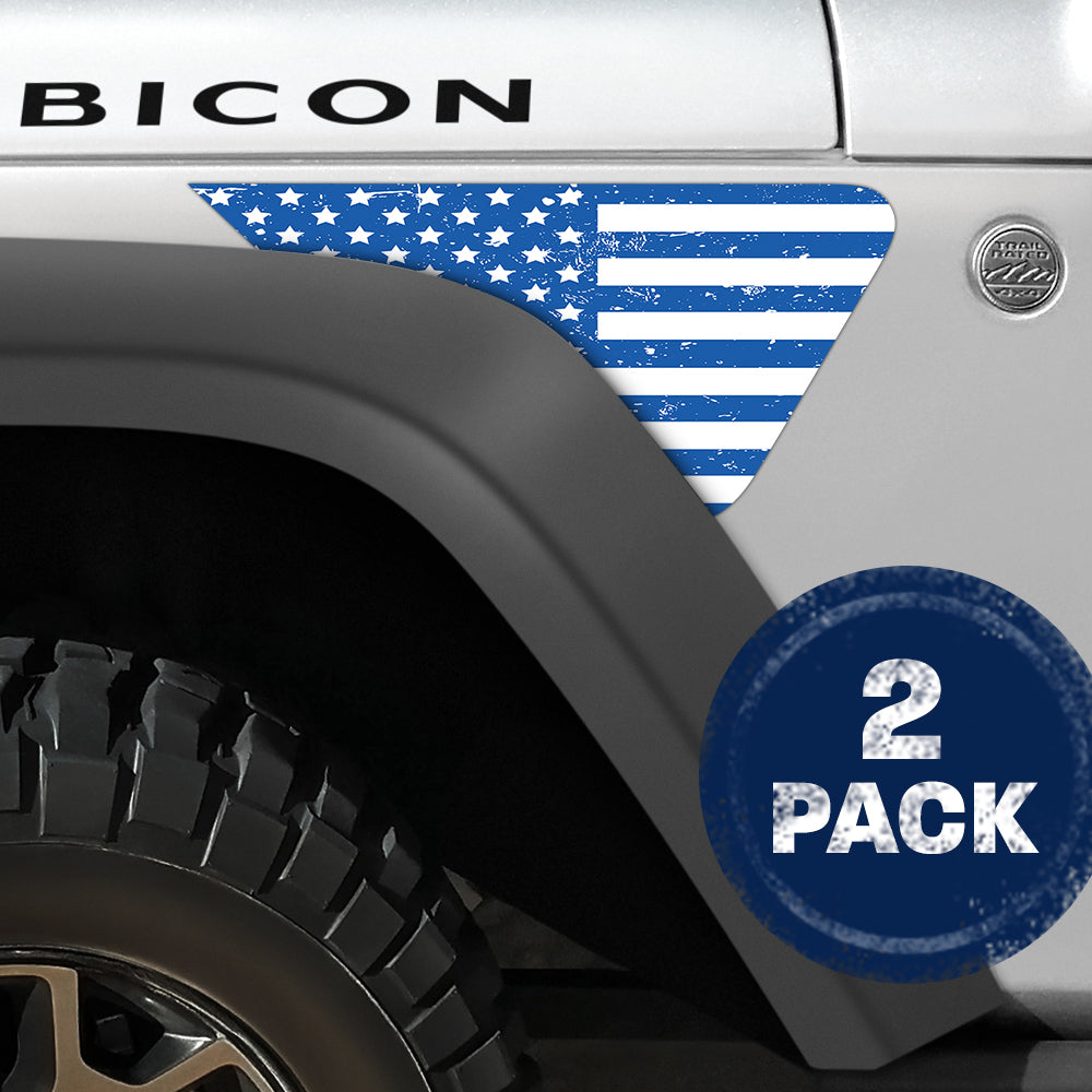 White and Blue Distressed Flag 2pc Vinyl Fender Decal