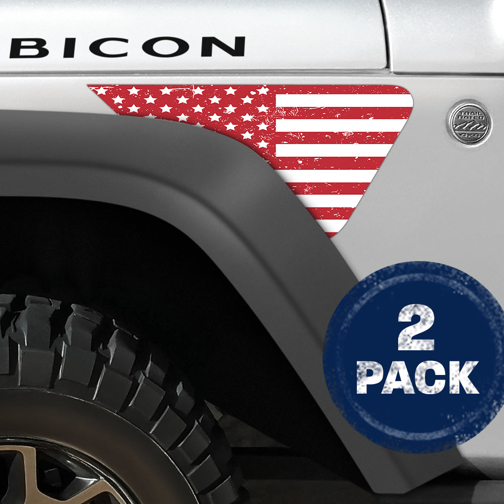 White and Red Distressed Flag 2pc Vinyl Fender Decal