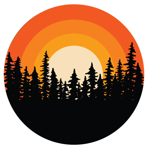 Ombre sunset on the horizon in the woods spare tire cover for RV, Jeep, Bronco, Wrangler, Camper, and more