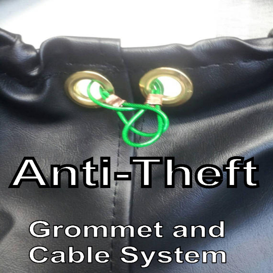 Anti-theft grommet and cabling system add-on to help protect your spare tire cover from theft.