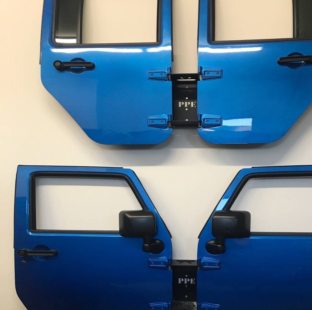 Wall mounted Jeep door hanger. Single door holder holds 2 doors
