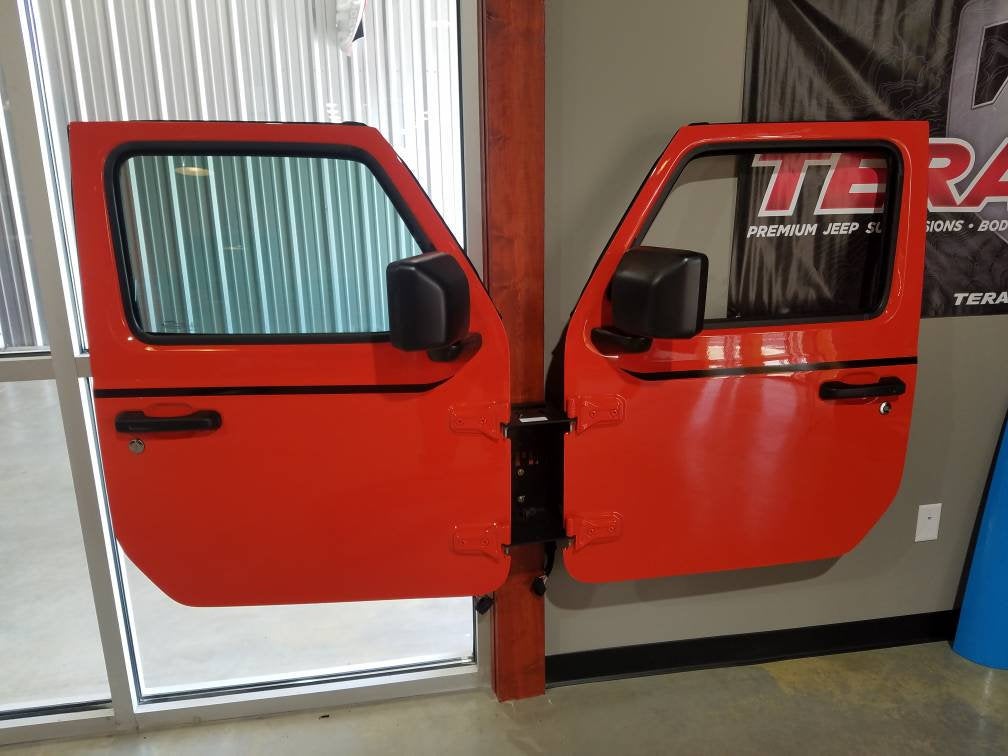 Wall mounted Jeep door hanger. Single door holder holds 2 doors