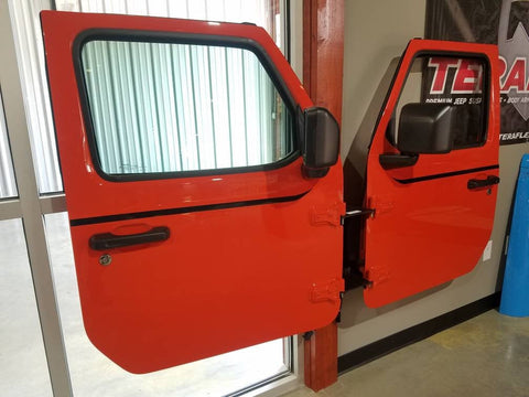 Wall mounted Jeep door hanger. Single door holder holds 2 doors