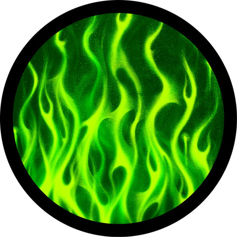 Flames - Neon Green Spare Tire Cover for Jeep, Bronco, RV, and more