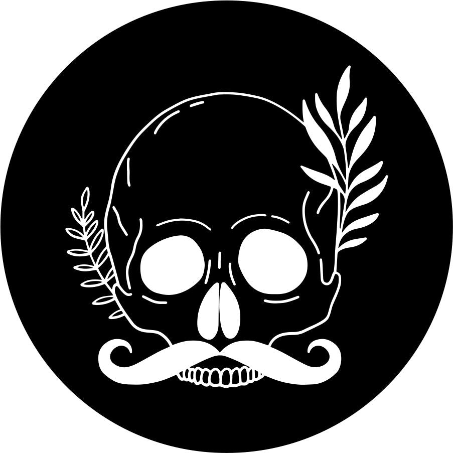 Skull design with a handlebar mustache spare tire cover design