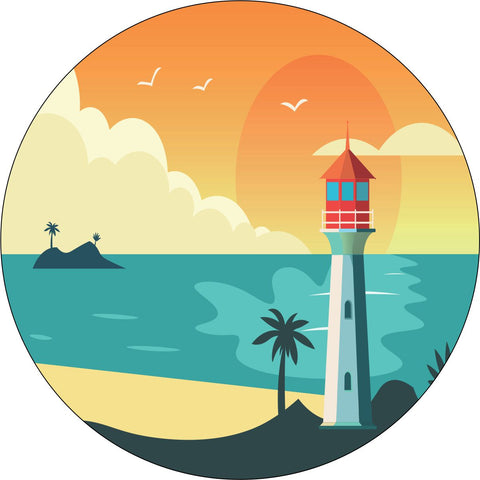 Lighthouse at Sunset Spare Tire Cover for Jeep, Bronco, RV, Campers, & More
